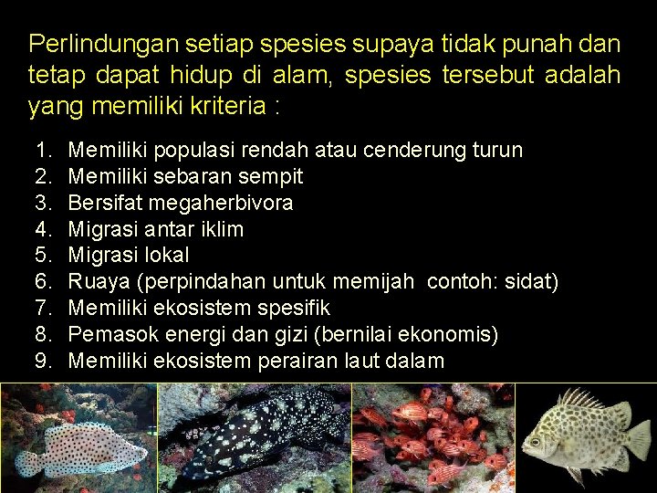 Perlindungan setiap spesies supaya tidak punah dan tetap dapat hidup di alam, spesies tersebut