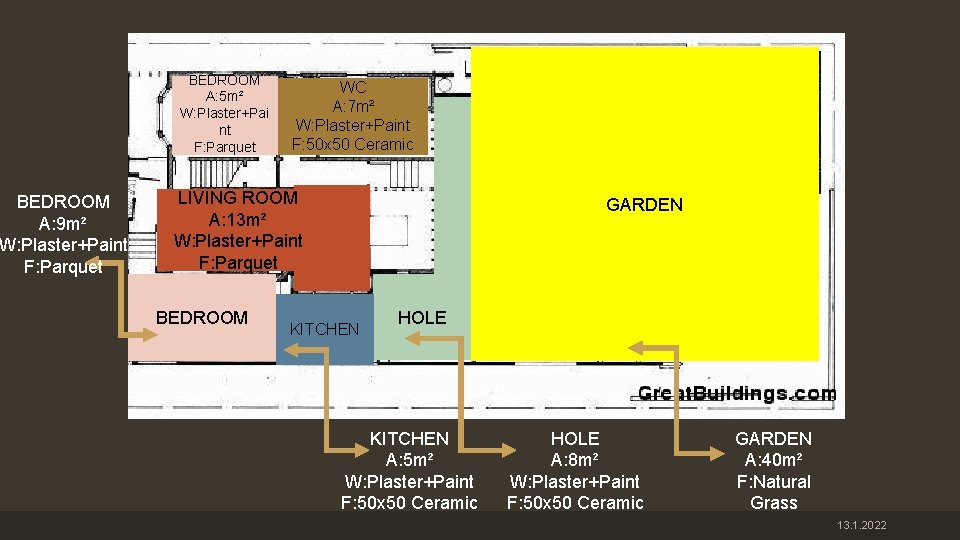 BEDROOM A: 9 m² W: Plaster+Paint F: Parquet BEDROOM A: 5 m² W: Plaster+Pai