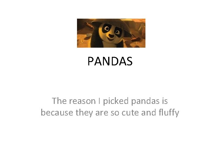 PANDAS The reason I picked pandas is because they are so cute and fluffy