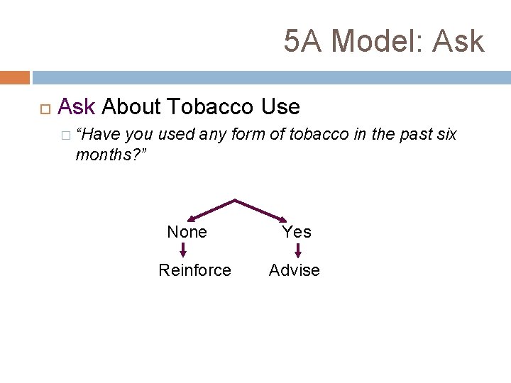 5 A Model: Ask About Tobacco Use � “Have you used any form of