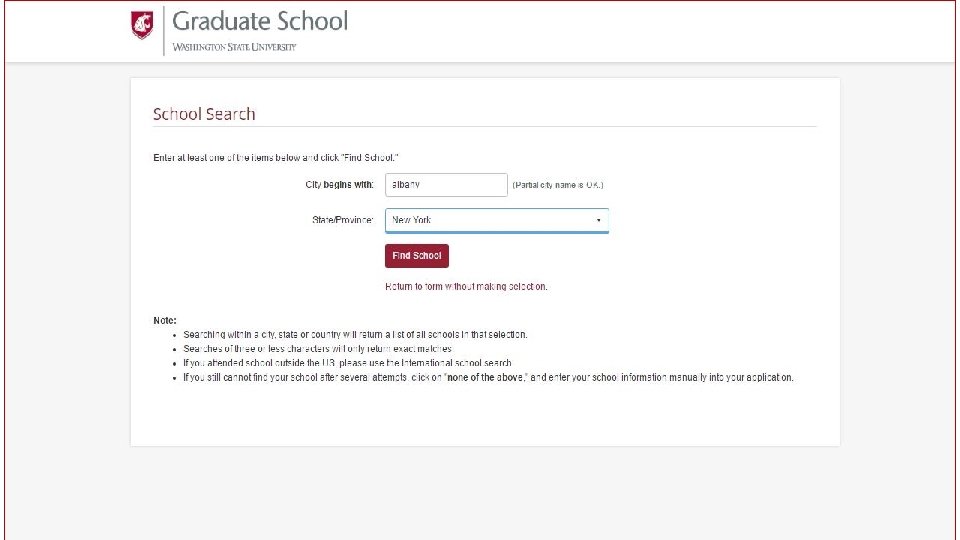 Graduate School Information Session [Place holder for Application Screen Shots] 