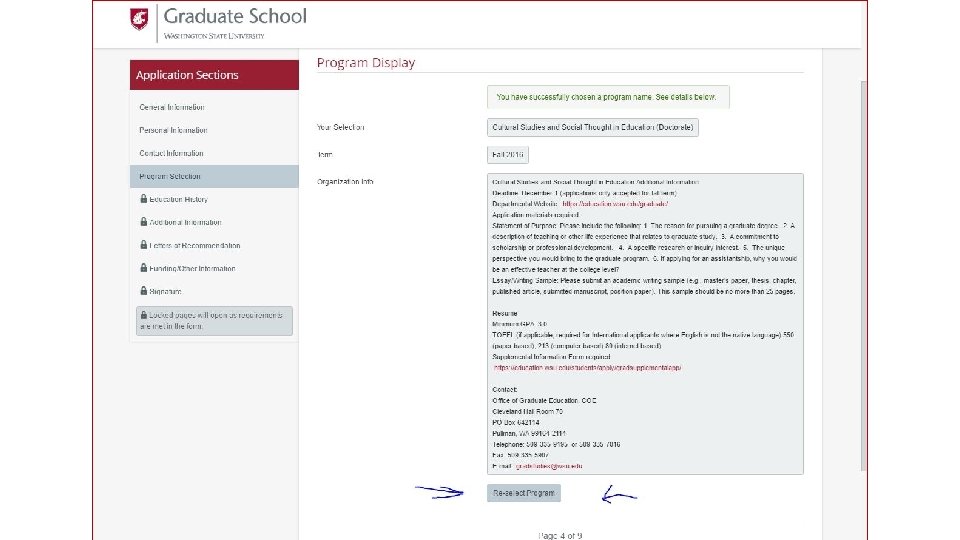 Graduate School Information Session [Place holder for Application Screen Shots] 