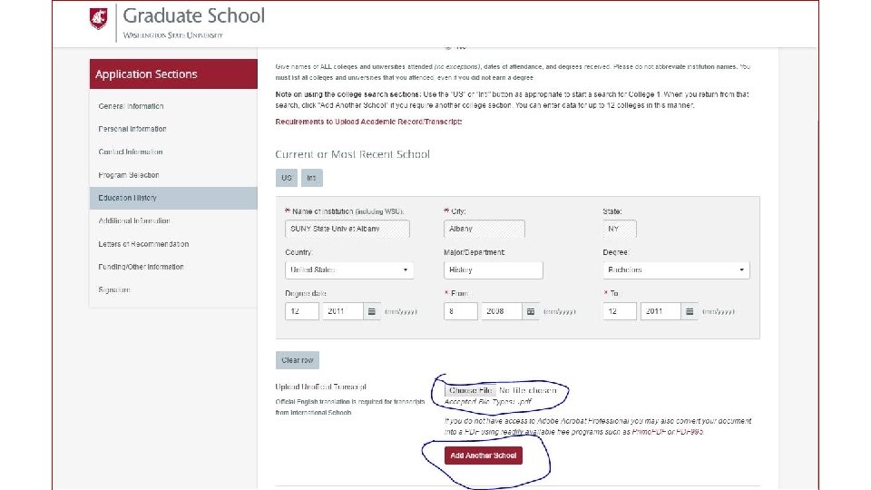 Graduate School Information Session [Place holder for Application Screen Shots] 