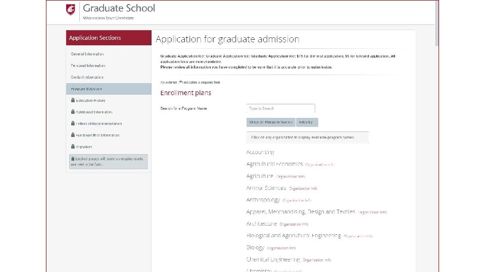 Graduate School Information Session [Place holder for Application Screen Shots] 