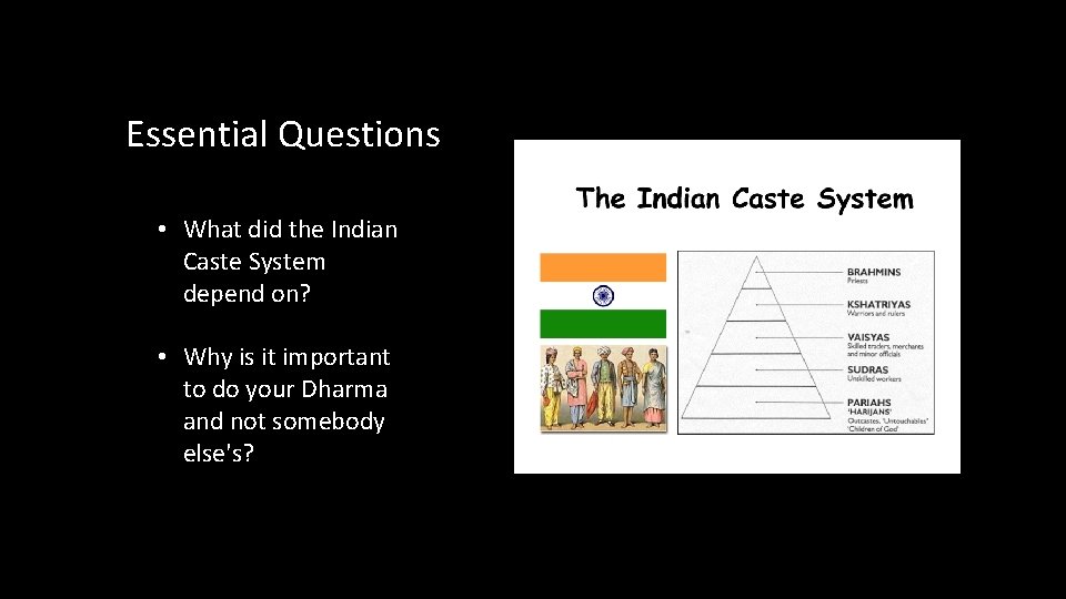 Essential Questions • What did the Indian Caste System depend on? • Why is Essential Questions • What did the Indian Caste System depend on? • Why is