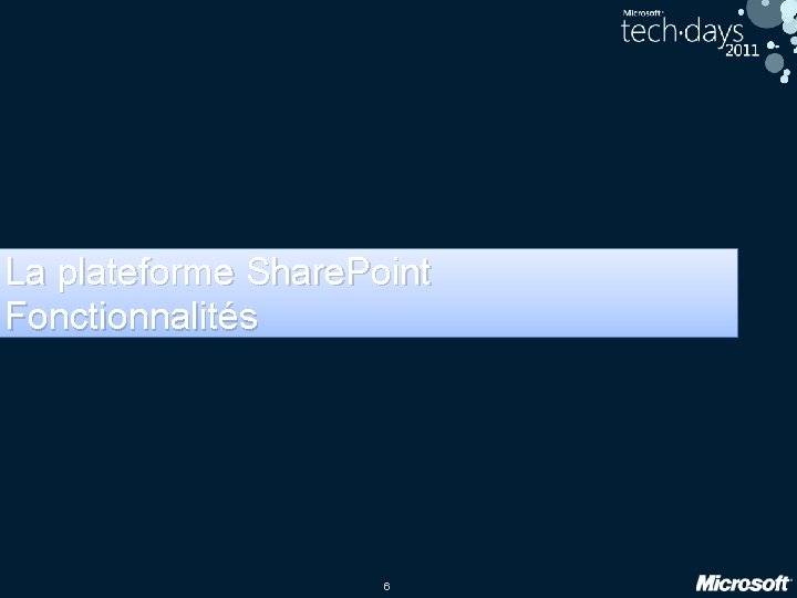 La plateforme Share. Point Fonctionnalités 6 