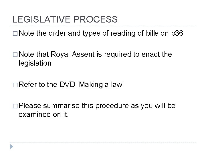 LEGISLATIVE PROCESS � Note the order and types of reading of bills on p