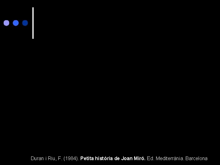 Duran i Riu, F. (1984). Petita història de Joan Miró. Ed. Mediterrània. Barcelona 