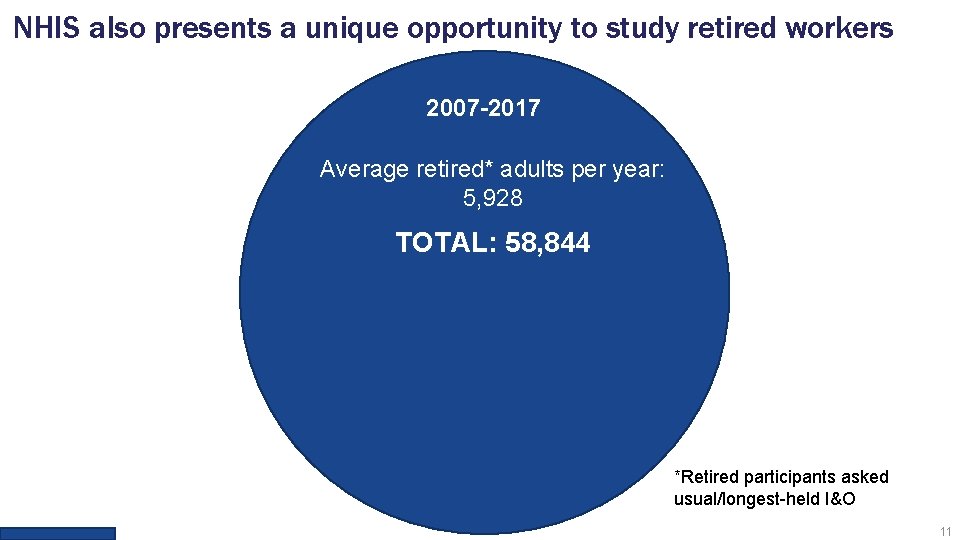 NHIS also presents a unique opportunity to study retired workers 2007 -2017 Average retired* NHIS also presents a unique opportunity to study retired workers 2007 -2017 Average retired*