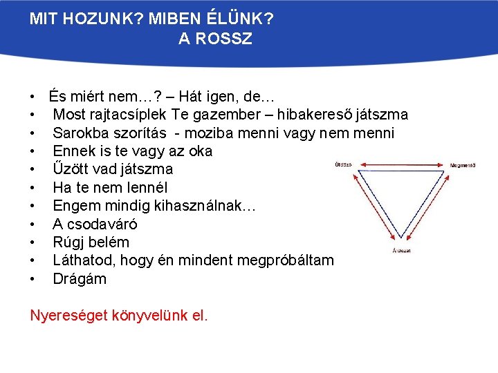 MIT HOZUNK? MIBEN ÉLÜNK? A ROSSZ • És miért nem…? – Hát igen, de…