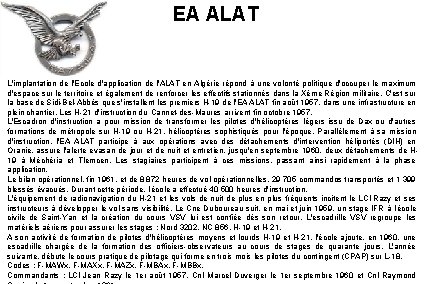 EA ALAT L'implantation de l'Ecole d'application de l'ALAT en Algérie répond à une volonté
