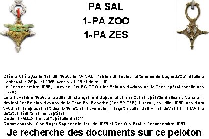 PA SAL 1 er. PA ZOO 1 er. PA ZES Créé à Chéragas le