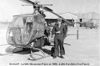 EA ALAT - Le Md. L Mécanicien Peyro en 1958, à côté d’un Djinn