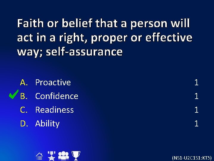 Faith or belief that a person will act in a right, proper or effective