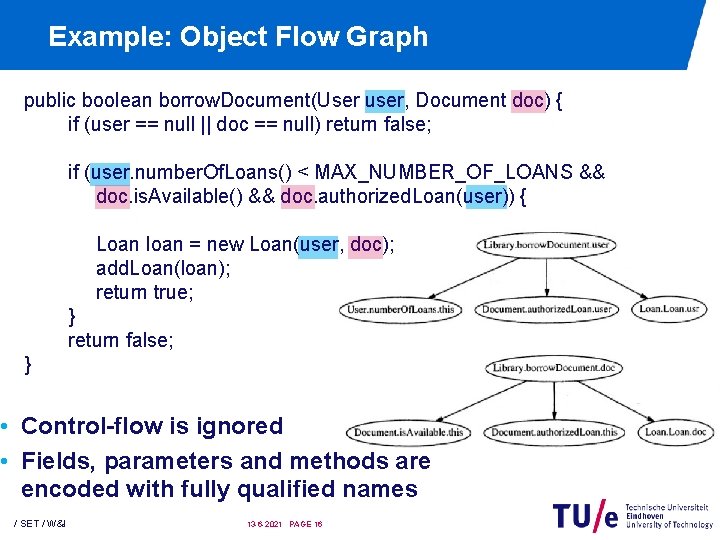 Example: Object Flow Graph public boolean borrow. Document(User user, Document doc) { if (user Example: Object Flow Graph public boolean borrow. Document(User user, Document doc) { if (user