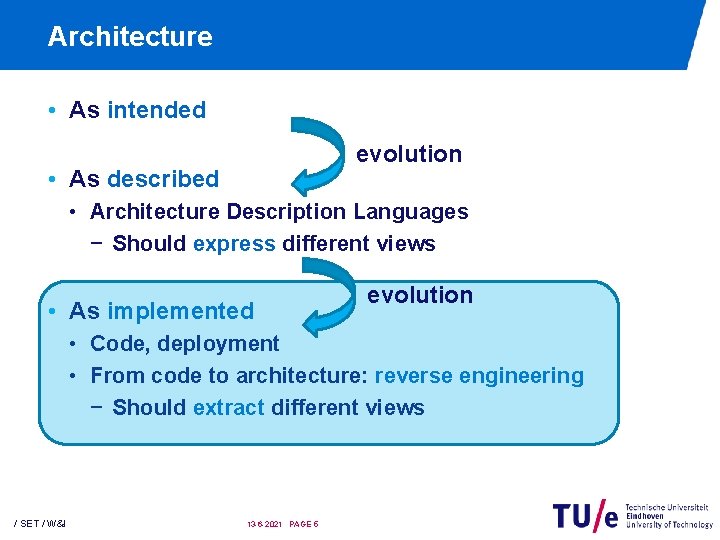 Architecture • As intended evolution • As described • Architecture Description Languages − Should Architecture • As intended evolution • As described • Architecture Description Languages − Should