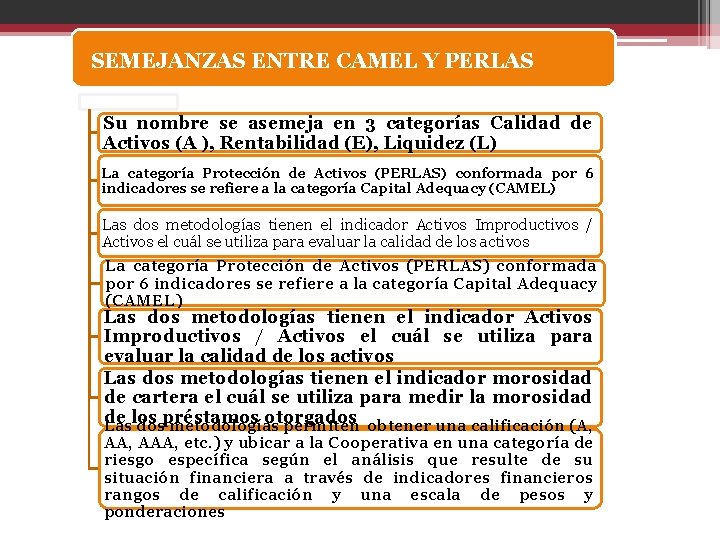 SEMEJANZAS ENTRE CAMEL Y PERLAS Su nombre se asemeja en 3 categorías Calidad de