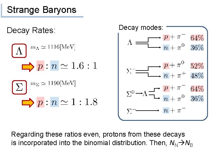 Strange Baryons Decay Rates: Decay modes: Regarding these ratios even, protons from these decays