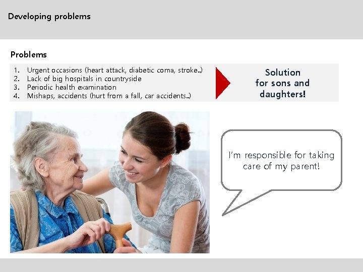 Developing problems Problems 1. 2. 3. 4. Urgent occasions (heart attack, diabetic coma, stroke.
