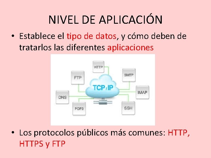 NIVEL DE APLICACIÓN • Establece el tipo de datos, y cómo deben de tratarlos