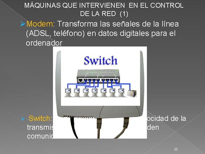 MÁQUINAS QUE INTERVIENEN EN EL CONTROL DE LA RED (1) ØModem: Transforma las señales