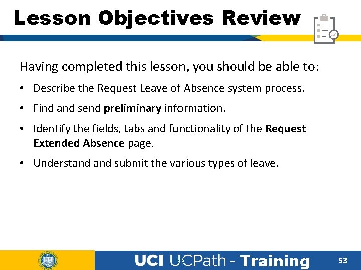 Lesson Objectives Review Having completed this lesson, you should be able to: • Describe