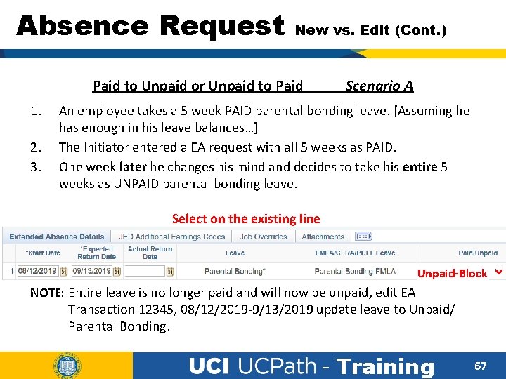 Absence Request New vs. Edit (Cont. ) Paid to Unpaid or Unpaid to Paid