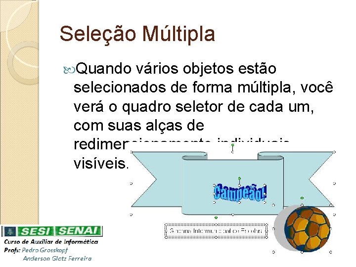 Seleção Múltipla Quando vários objetos estão selecionados de forma múltipla, você verá o quadro