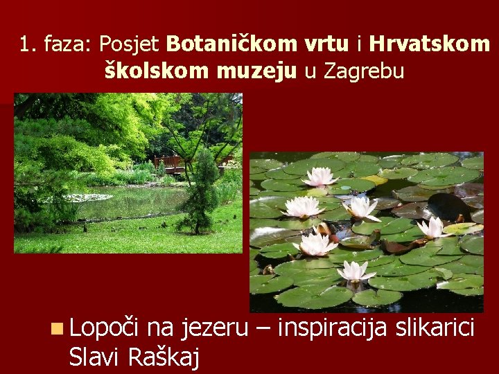 1. faza: Posjet Botaničkom vrtu i Hrvatskom školskom muzeju u Zagrebu n Lopoči na