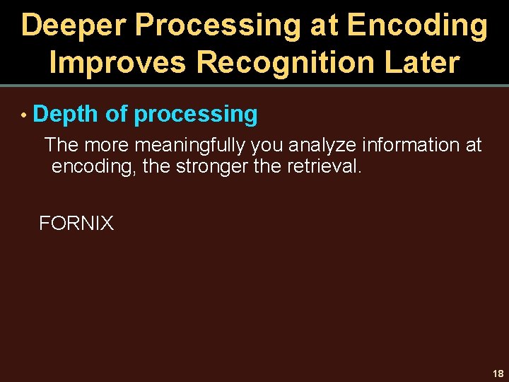 Deeper Processing at Encoding Improves Recognition Later • Depth of processing The more meaningfully