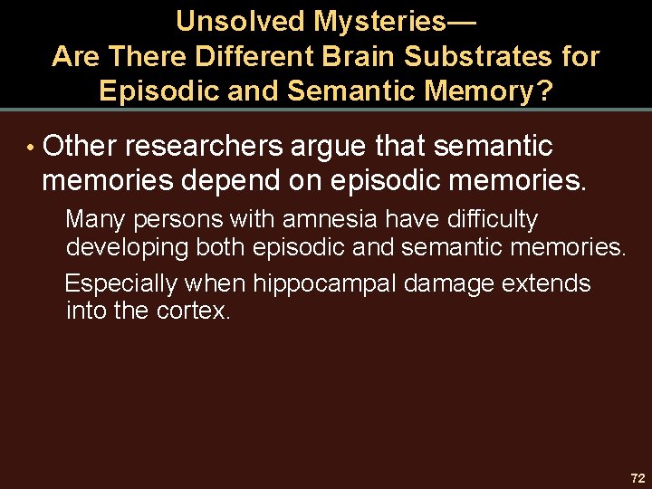 Unsolved Mysteries— Are There Different Brain Substrates for Episodic and Semantic Memory? • Other