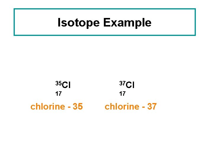 Isotope Example 35 Cl 37 Cl 17 17 chlorine - 35 chlorine - 37