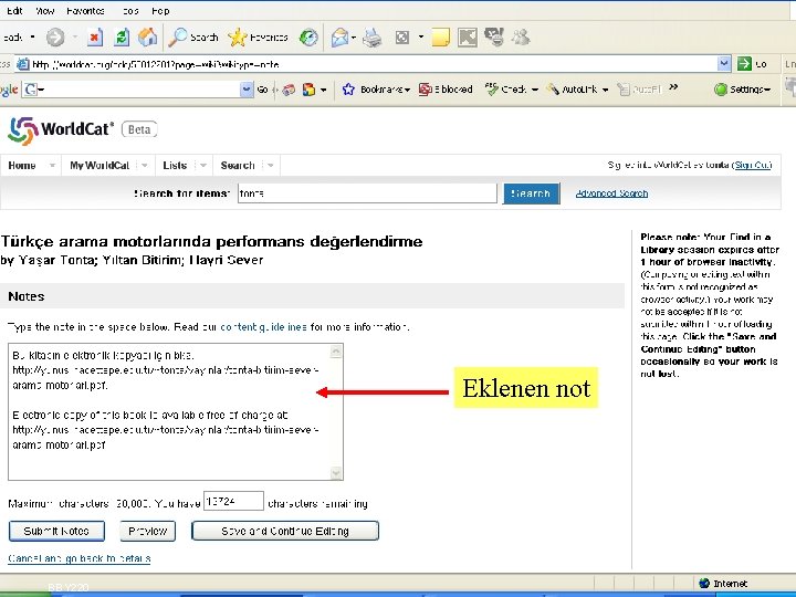 Eklenen not BBY 220 SLAYT 11 