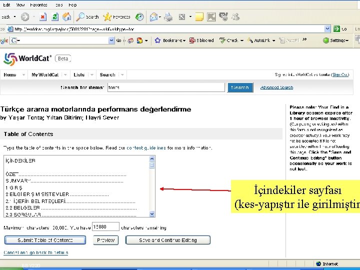 İçindekiler sayfası (kes-yapıştır ile girilmiştir BBY 220 SLAYT 13 
