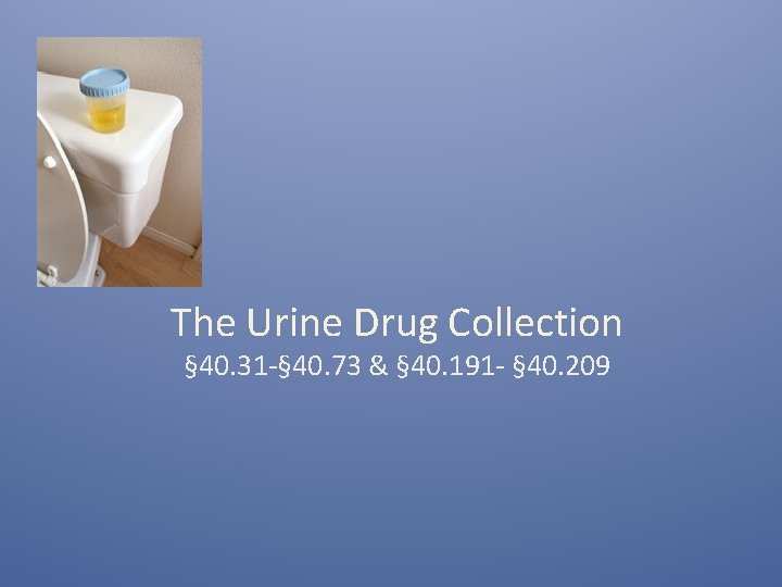 The Urine Drug Collection § 40. 31 -§ 40. 73 & § 40. 191