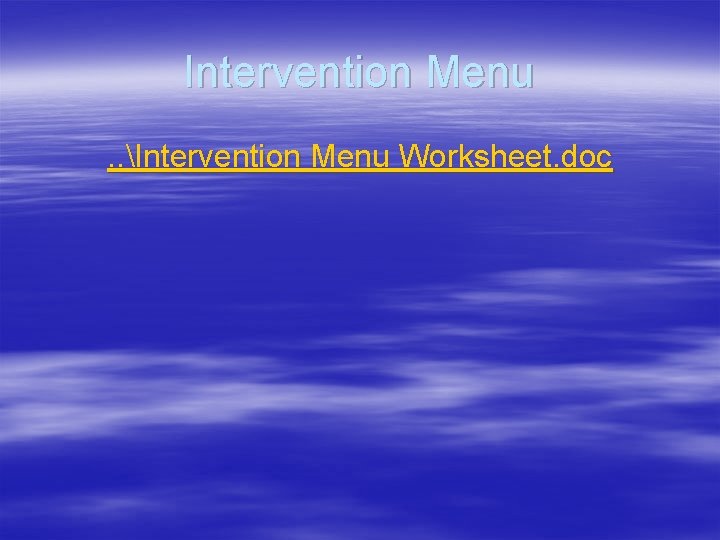 Intervention Menu. . Intervention Menu Worksheet. doc 