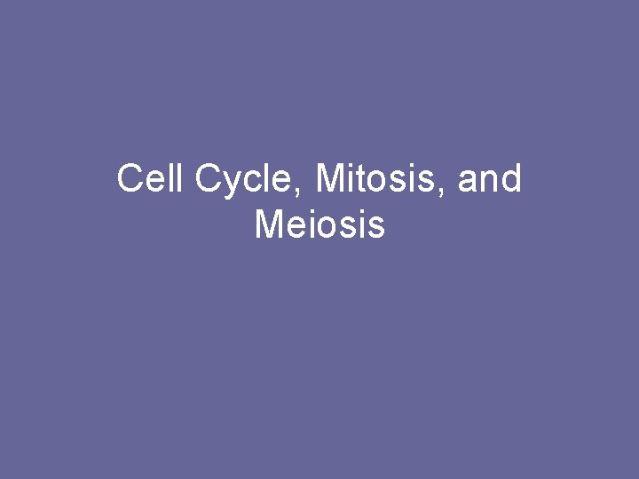 Cell Cycle, Mitosis, and Meiosis 