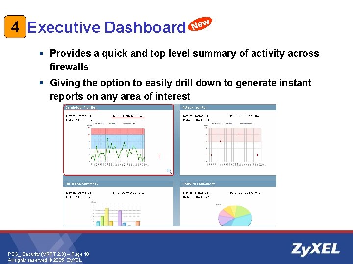 4 Executive Dashboard New § Provides a quick and top level summary of activity