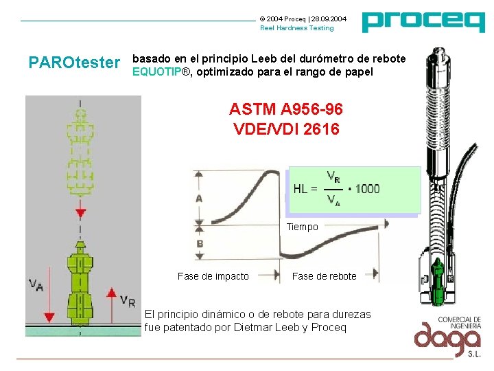 © 2004 Proceq | 28. 09. 2004 Reel Hardness Testing PAROtester basado en el © 2004 Proceq | 28. 09. 2004 Reel Hardness Testing PAROtester basado en el