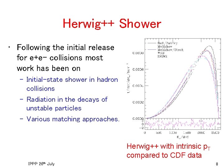 Herwig++ Shower • Following the initial release for e+e- collisions most work has been Herwig++ Shower • Following the initial release for e+e- collisions most work has been