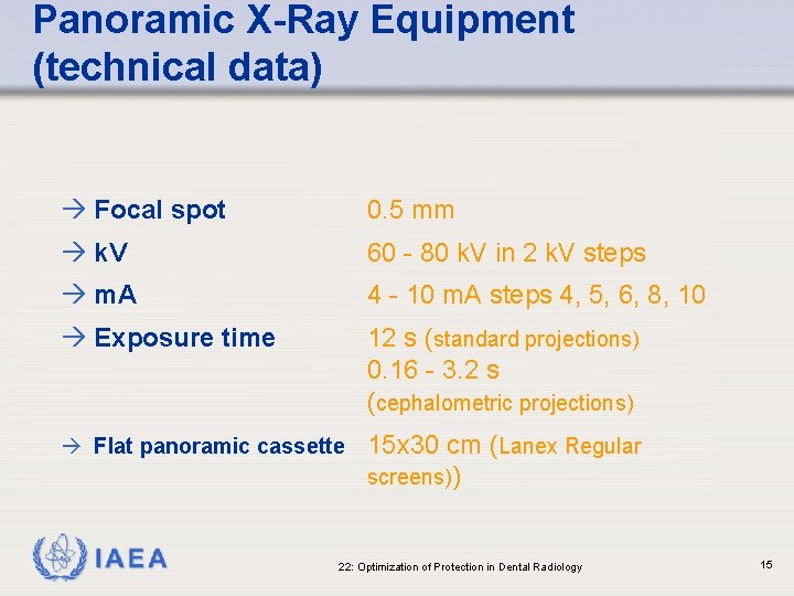 Panoramic X-Ray Equipment (technical data) à Focal spot 0. 5 mm à k. V