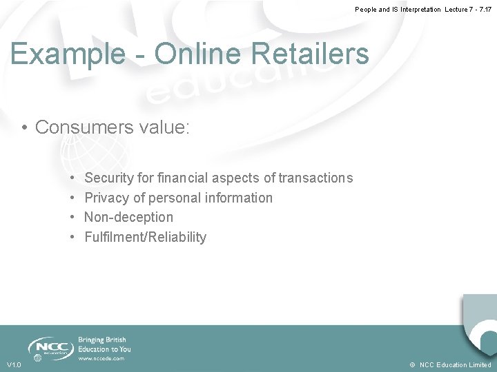 People and IS Interpretation Lecture 7 - 7. 17 Example - Online Retailers •