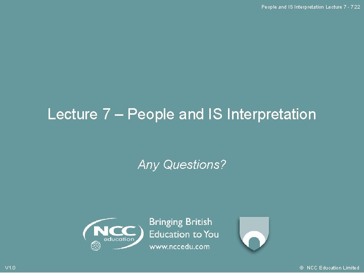People and IS Interpretation Lecture 7 - 7. 22 Lecture 7 – People and