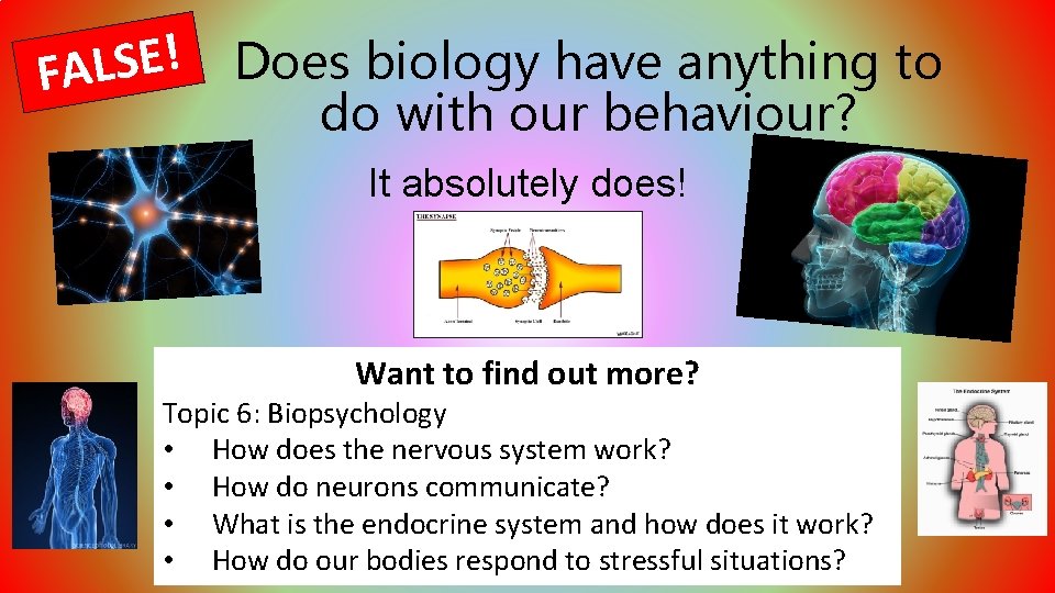 ! E Does biology have anything to S L FA do with our behaviour?