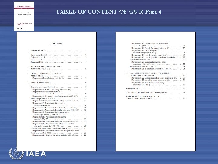 TABLE OF CONTENT OF GS-R-Part 4 IAEA 