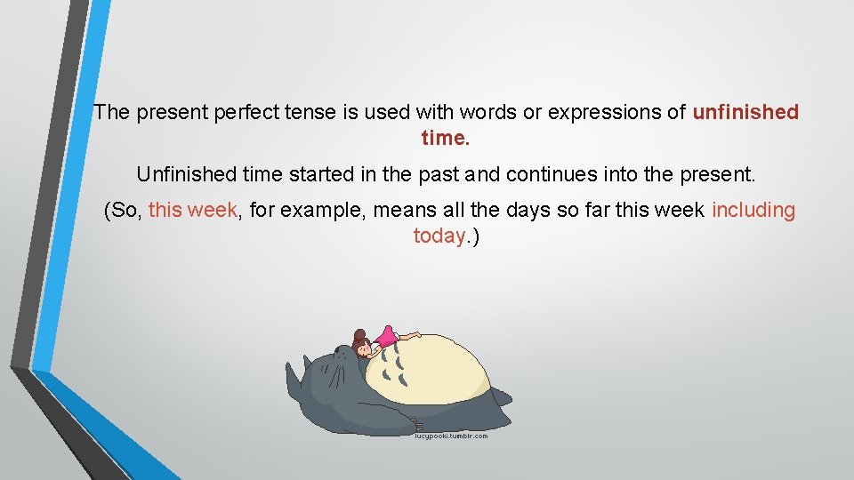 The present perfect tense is used with words or expressions of unfinished time. Unfinished