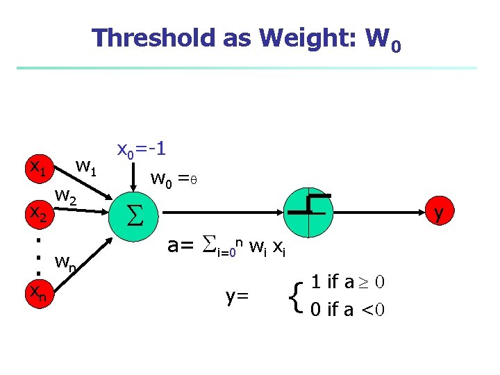 Threshold as Weight: W 0 x 1 x 2 . . . xn w