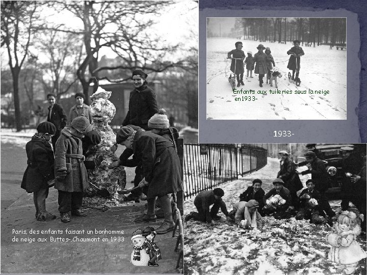 Enfants aux tuileries sous la neige en 1933 - Paris, des enfants faisant un