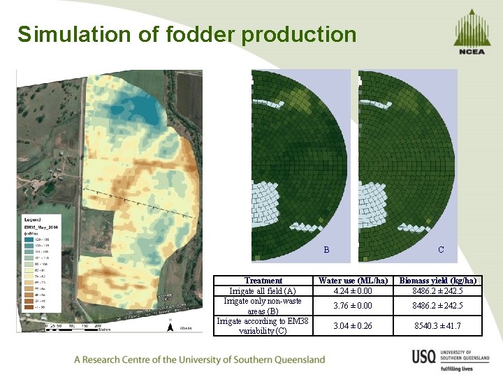 Simulation of fodder production B Treatment Irrigate all field (A) Irrigate only non-waste areas