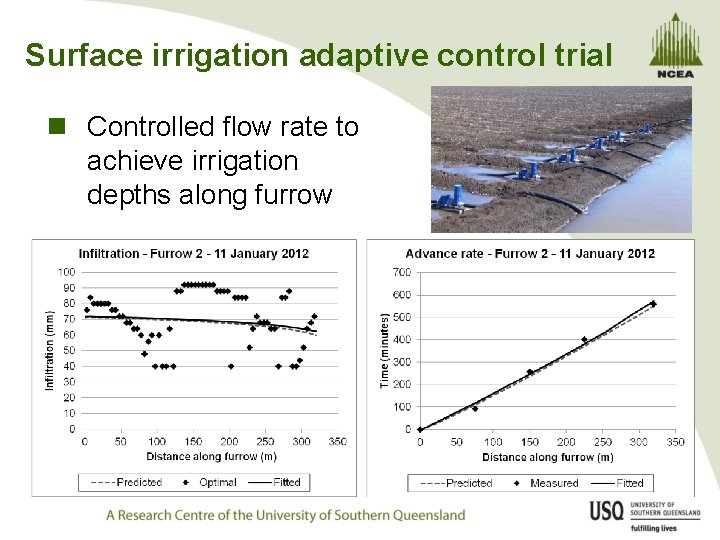 Surface irrigation adaptive control trial n Controlled flow rate to achieve irrigation depths along